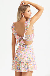 Floral Cami Ruffle Hem Backless Mini Dress